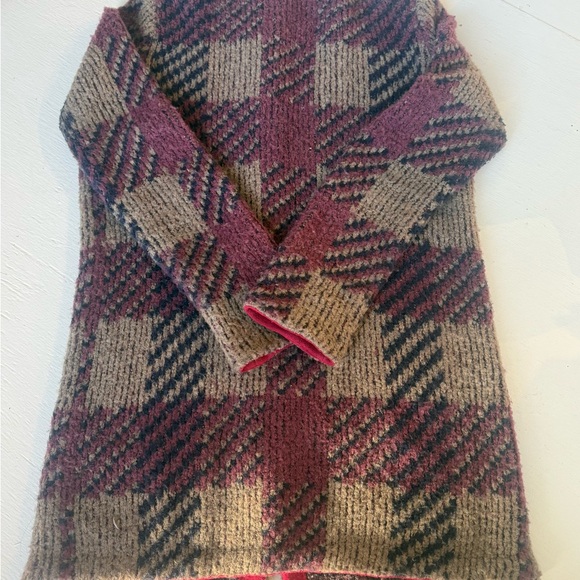 Free People Cottagecore Grandma Brown and Burgandy Plaid Wool Long Cardigan - Picture 6 of 9